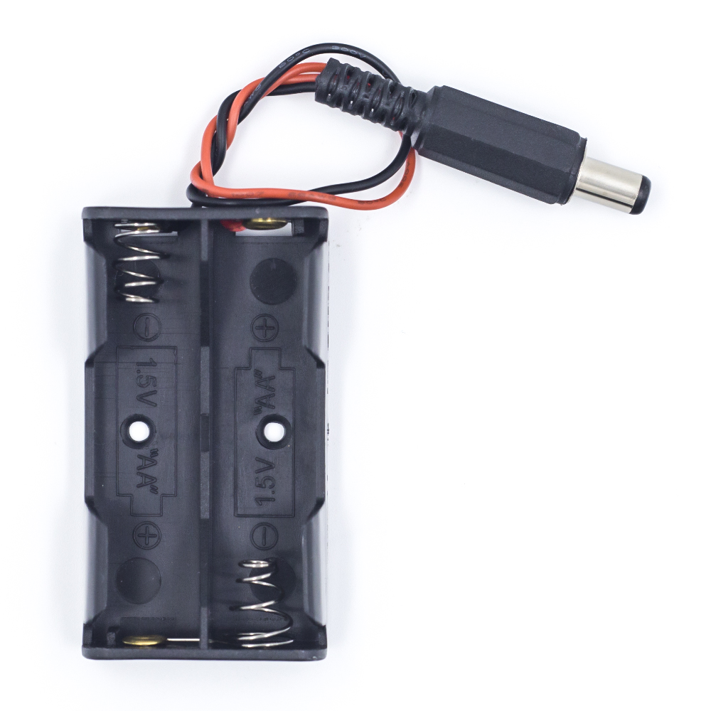 Батарейный отсек (держатель) для 2 батареек АА, без крышки с DC штекером